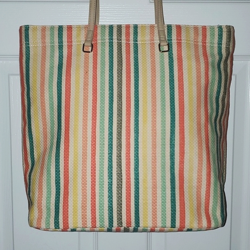 Talbots Rainbow Striped Zipper Top Tote - Picture 4 of 14